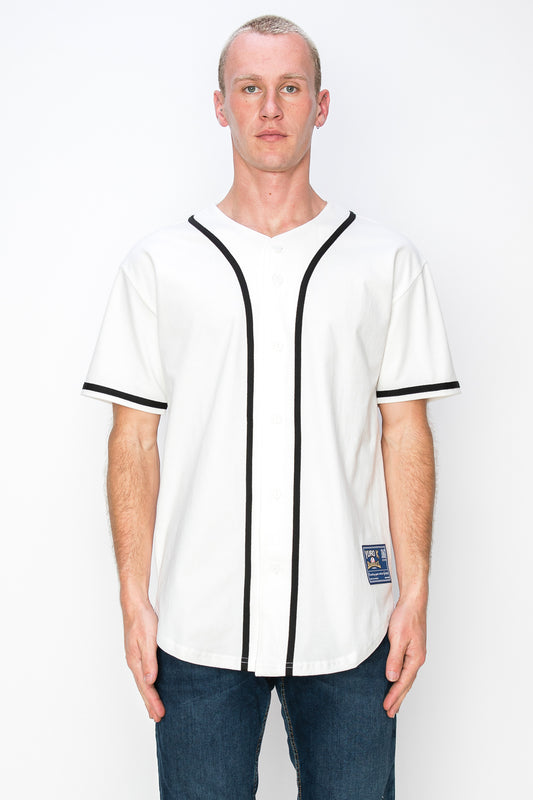 Men's Cotton White Color Baseball Jersey With Piping