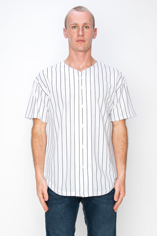 Men's White Baseball Jersey with Pinstripes