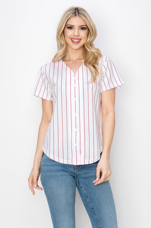 Women's White Baseball Jersey with Pinstripes