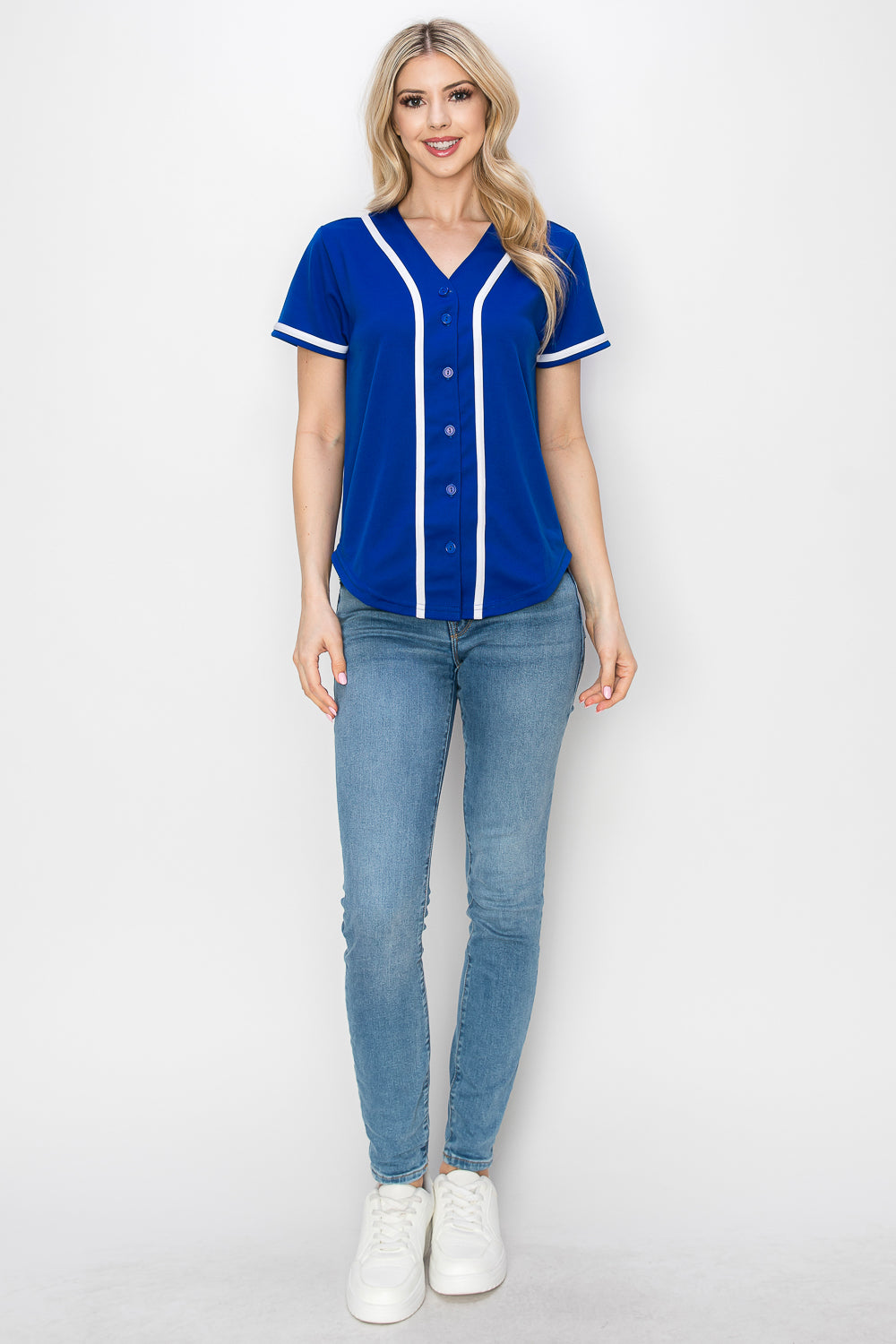 Women's Solid Colors Baseball Jersey With Piping
