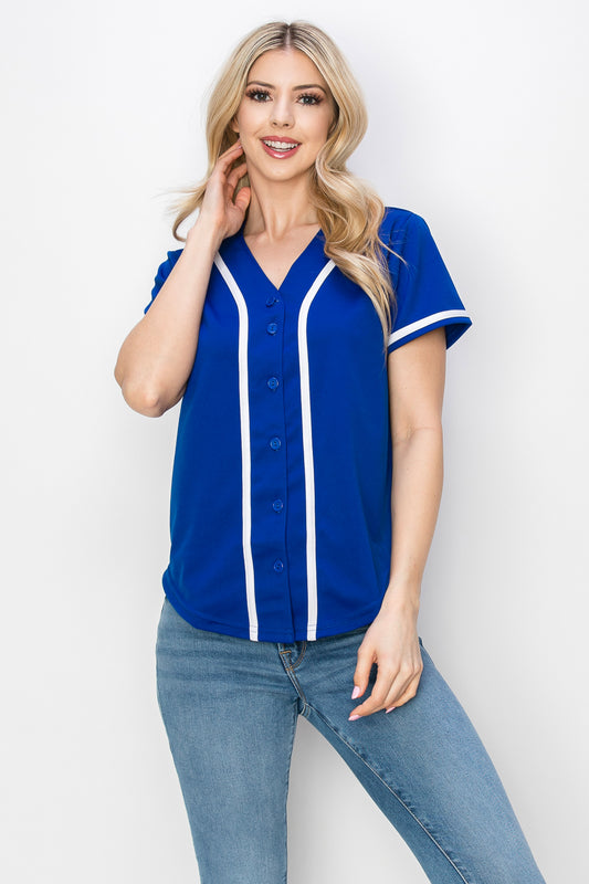 Women's Solid Colors Baseball Jersey With Piping
