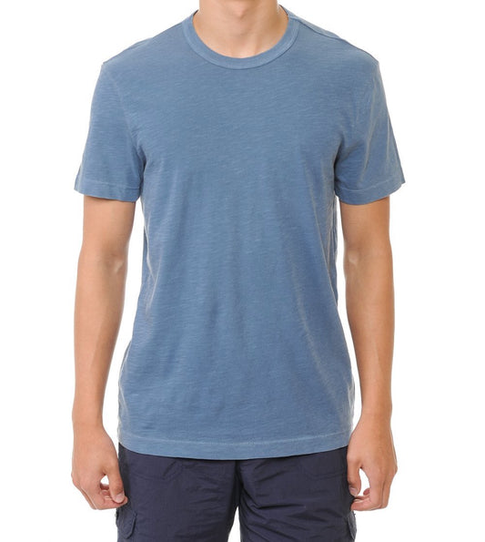 Garment-Dyed Slub Cotton Crew Neck T-Shirt with Binded Neckline