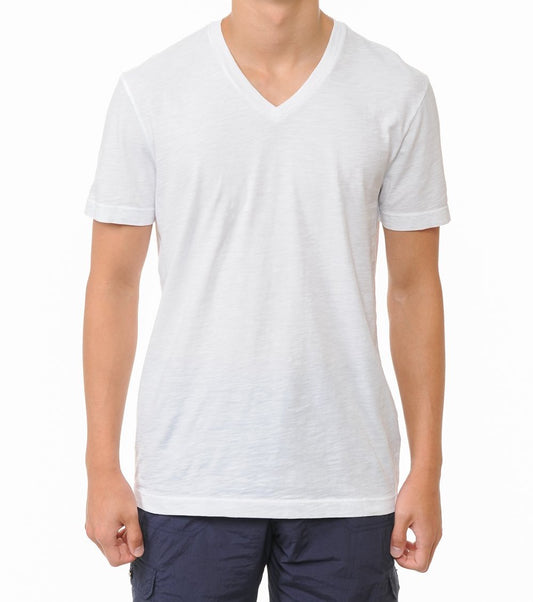Garment-Dyed Slub Cotton V-Neck T-Shirt